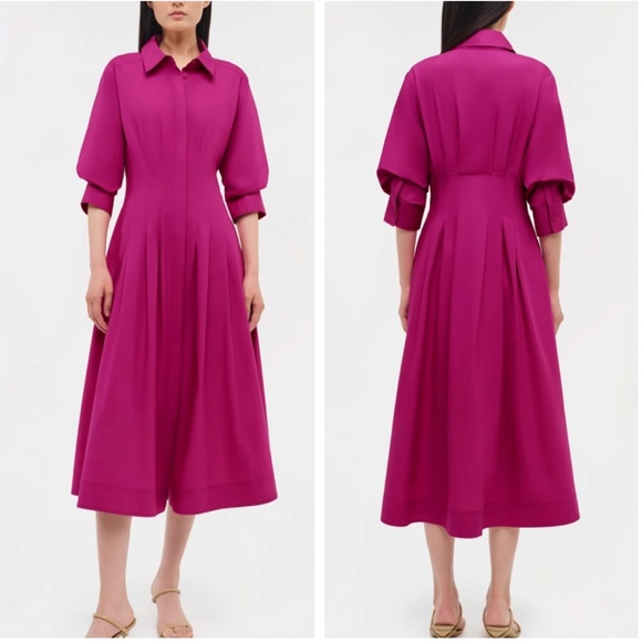 NEW Simkhai The Jazz Midi Cotton Dress Magenta Pink Collar